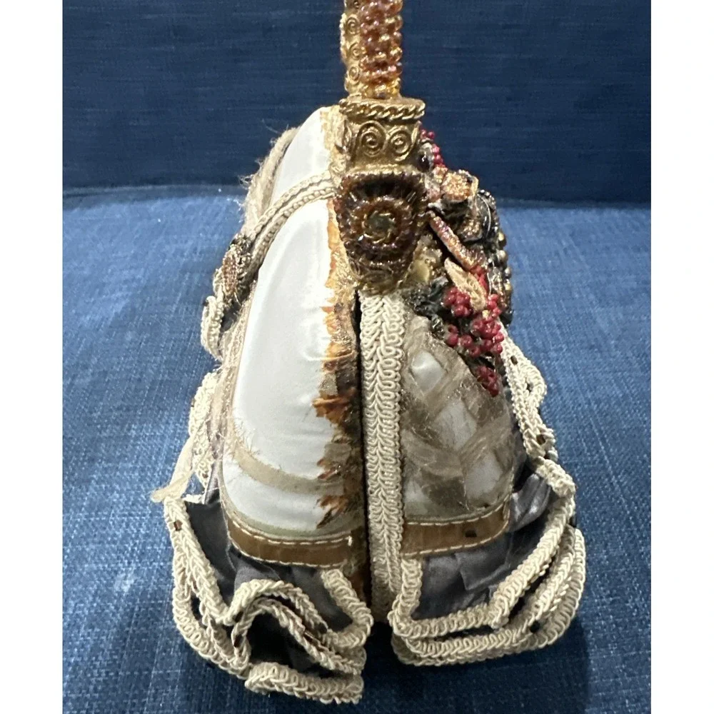 Mary Frances Beaded Handbag Purse, Jewels, Feathers, Floral Brown Hard Case